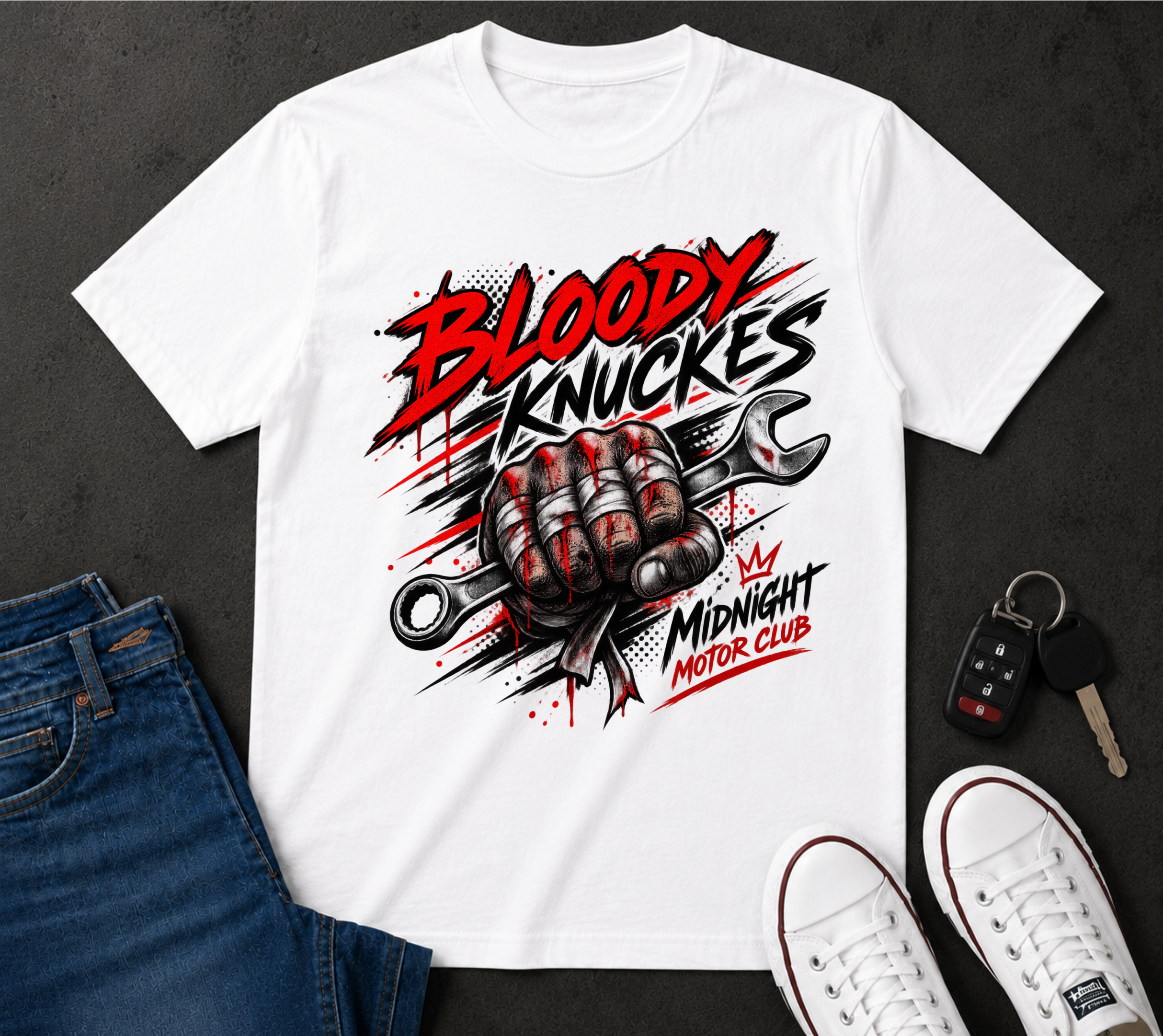 Bloody Knuckles T‑Shirt — Midnight Motor Club Graphic Tee