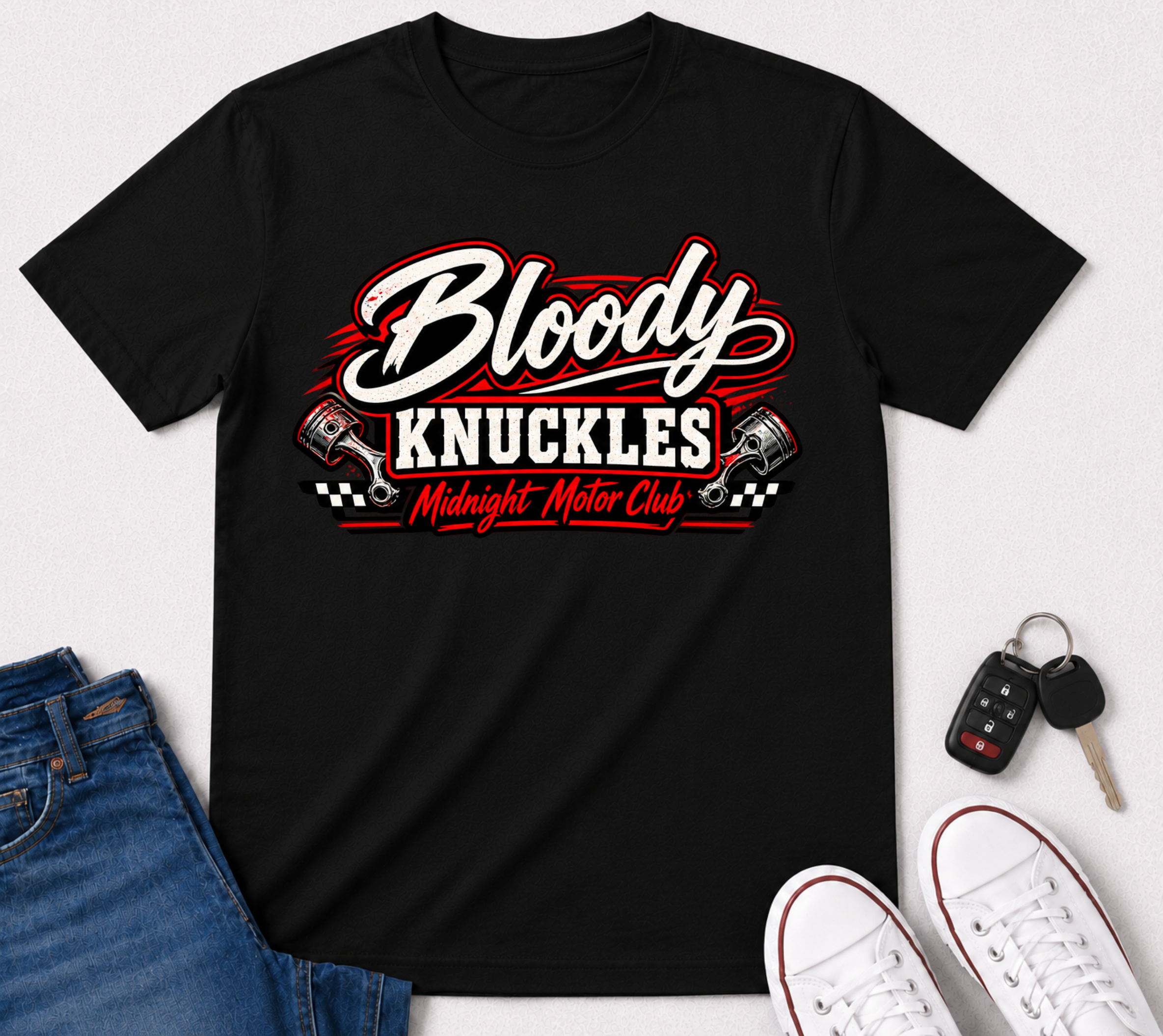 Bloody Knuckles T-Shirt — Retro Racing 'Midnight Motor Club' Graphic Tee