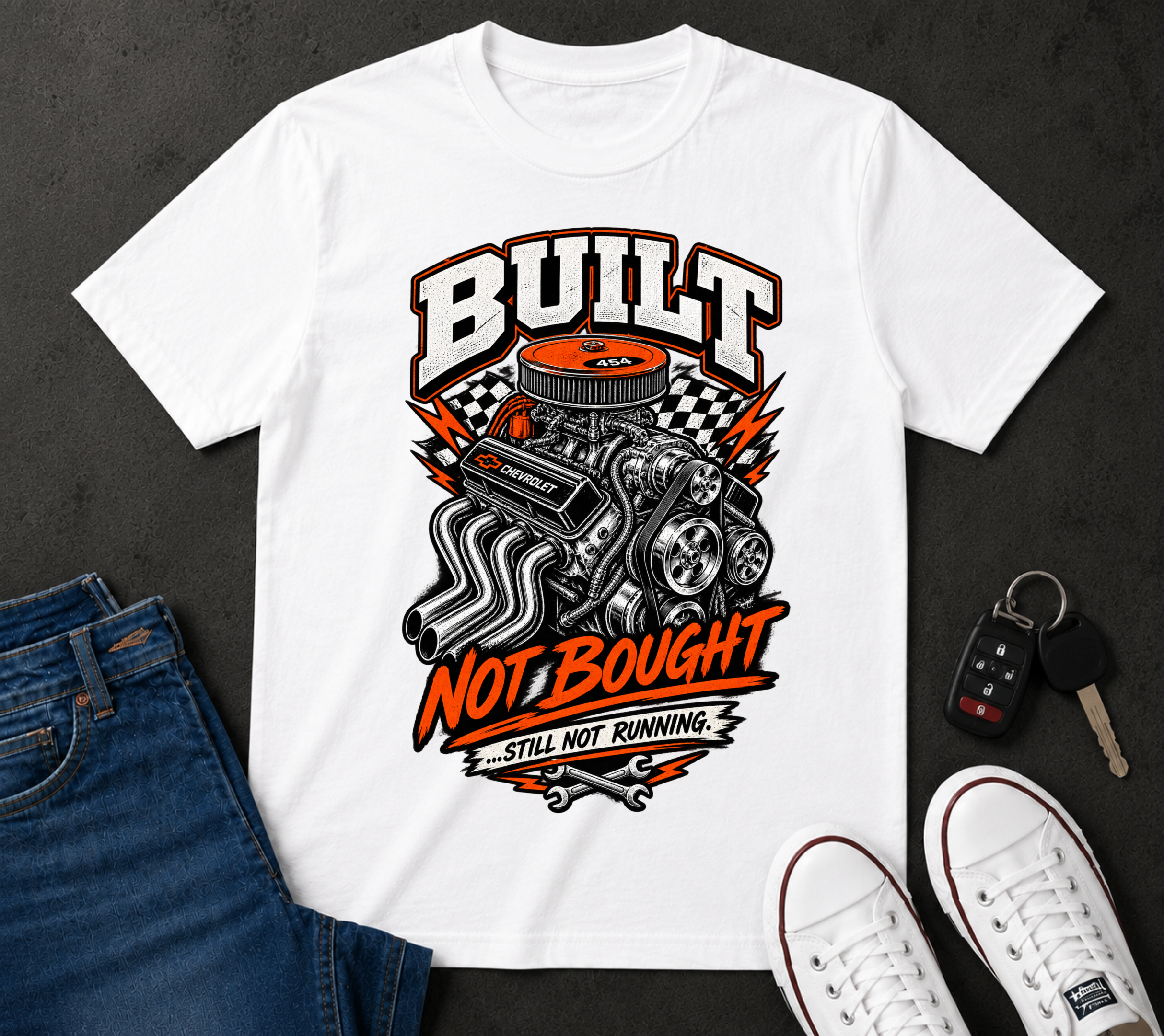 Built Not Bought T-Shirt — Vintage Engine Mechanics Tee
