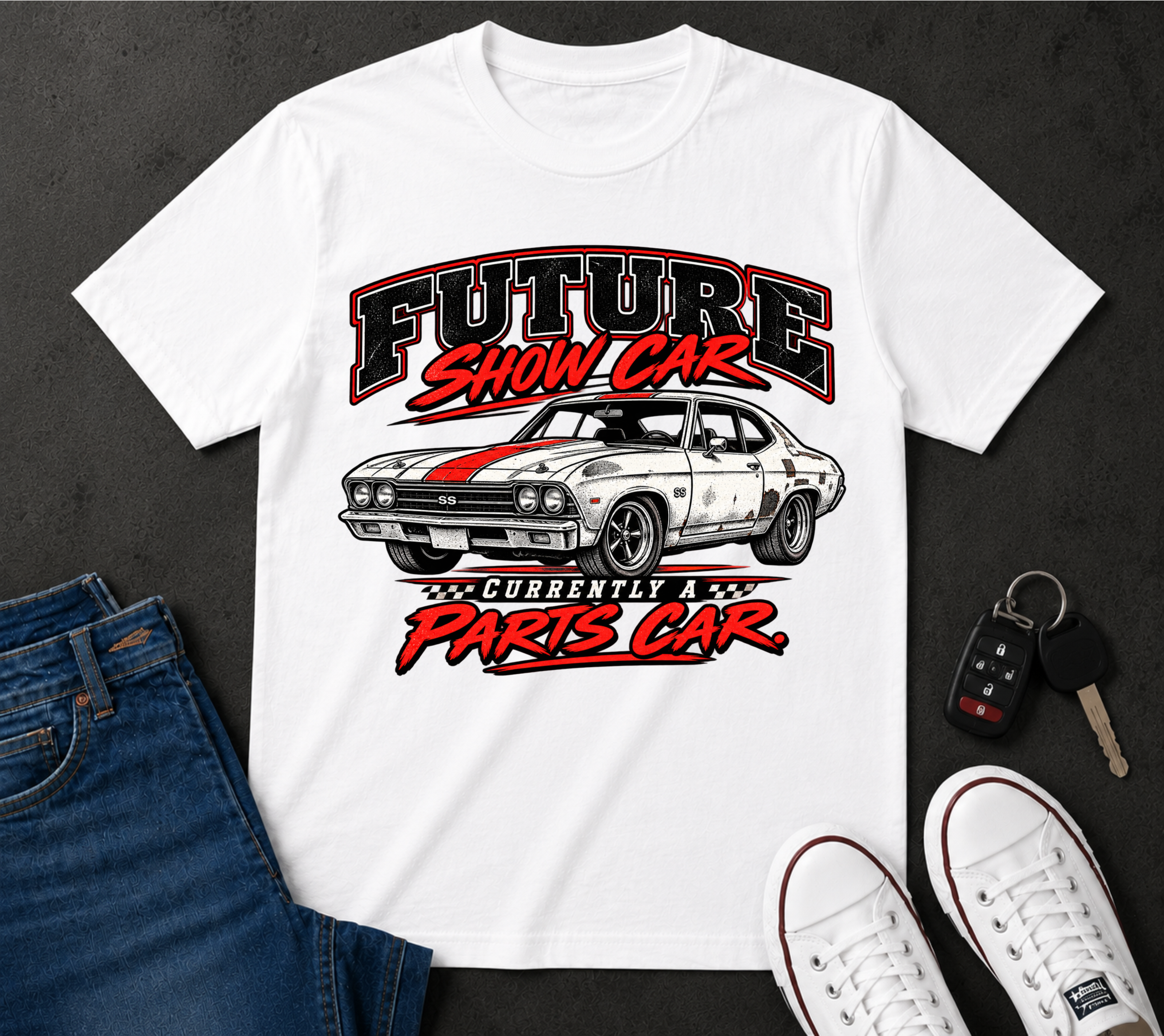 Vintage Car T-Shirt — "Future Show Car / Parts Car" Graphic Tee