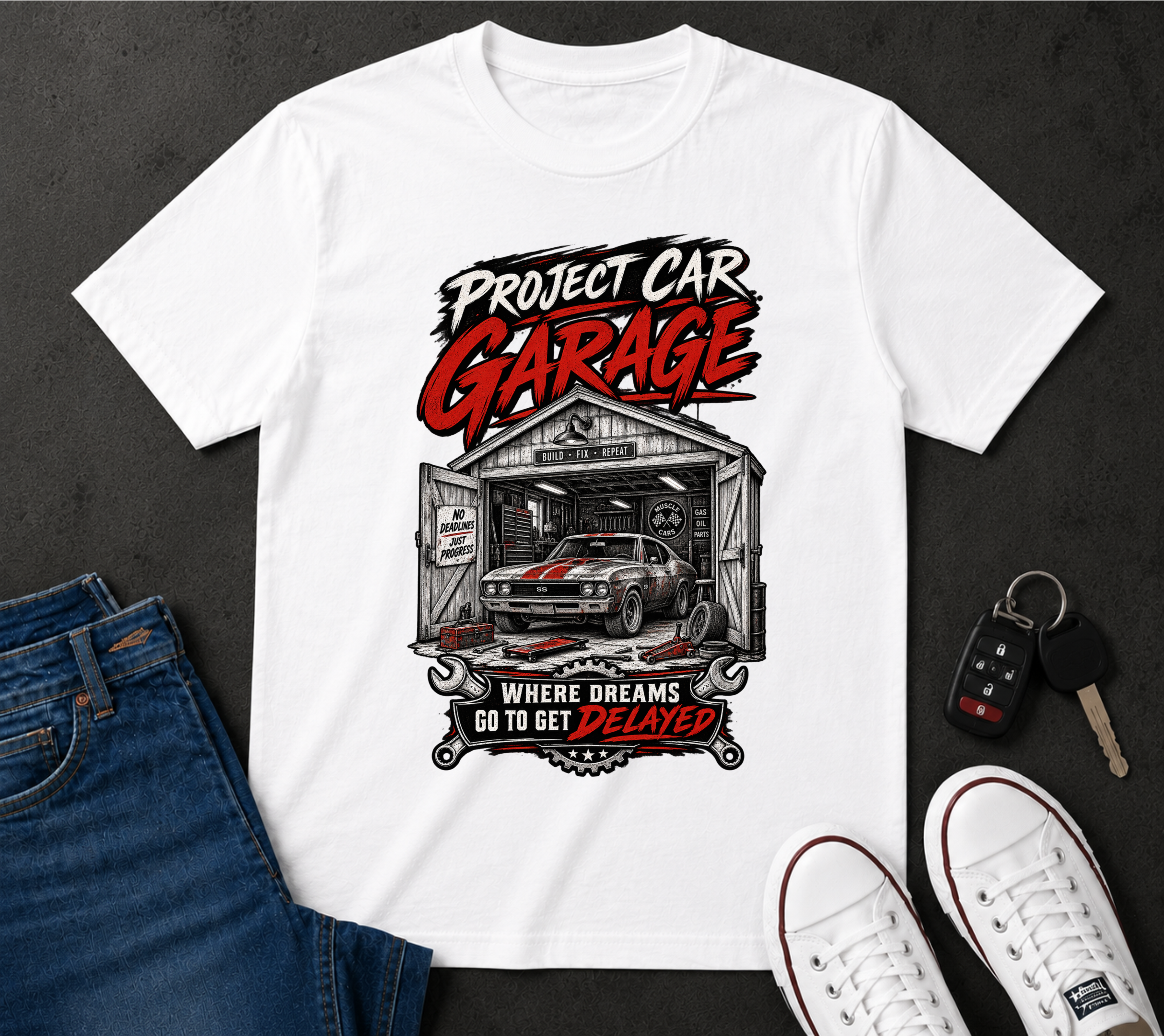 Project Car Garage T-Shirt — "Where Dreams Go to Get Repaired" Vintage Mechanic Tee