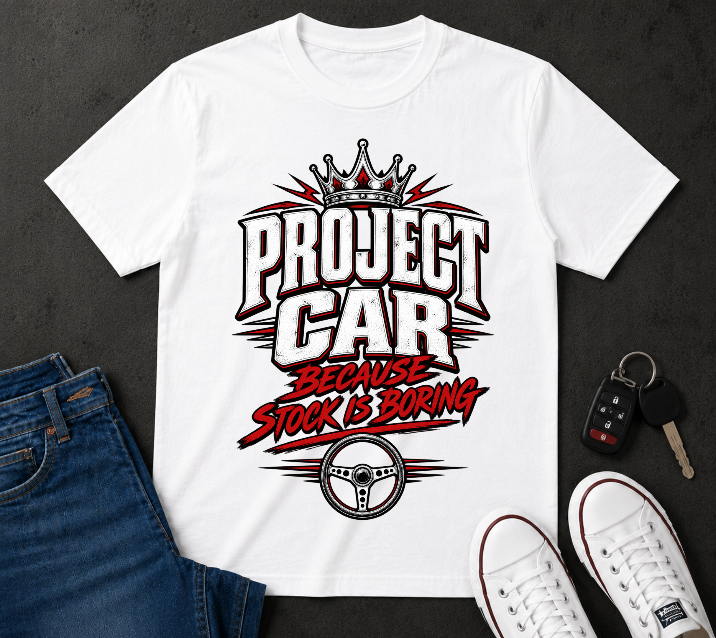 Project Car T-Shirt — "Because Stock Is Boring" Automotive Tee