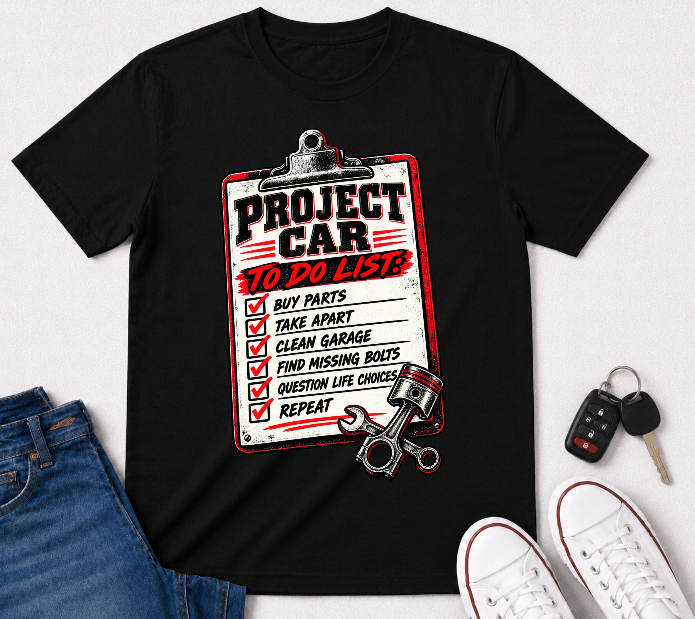 Project Car To-Do List T-Shirt — Mechanic Garage DIY Auto Repair Tee