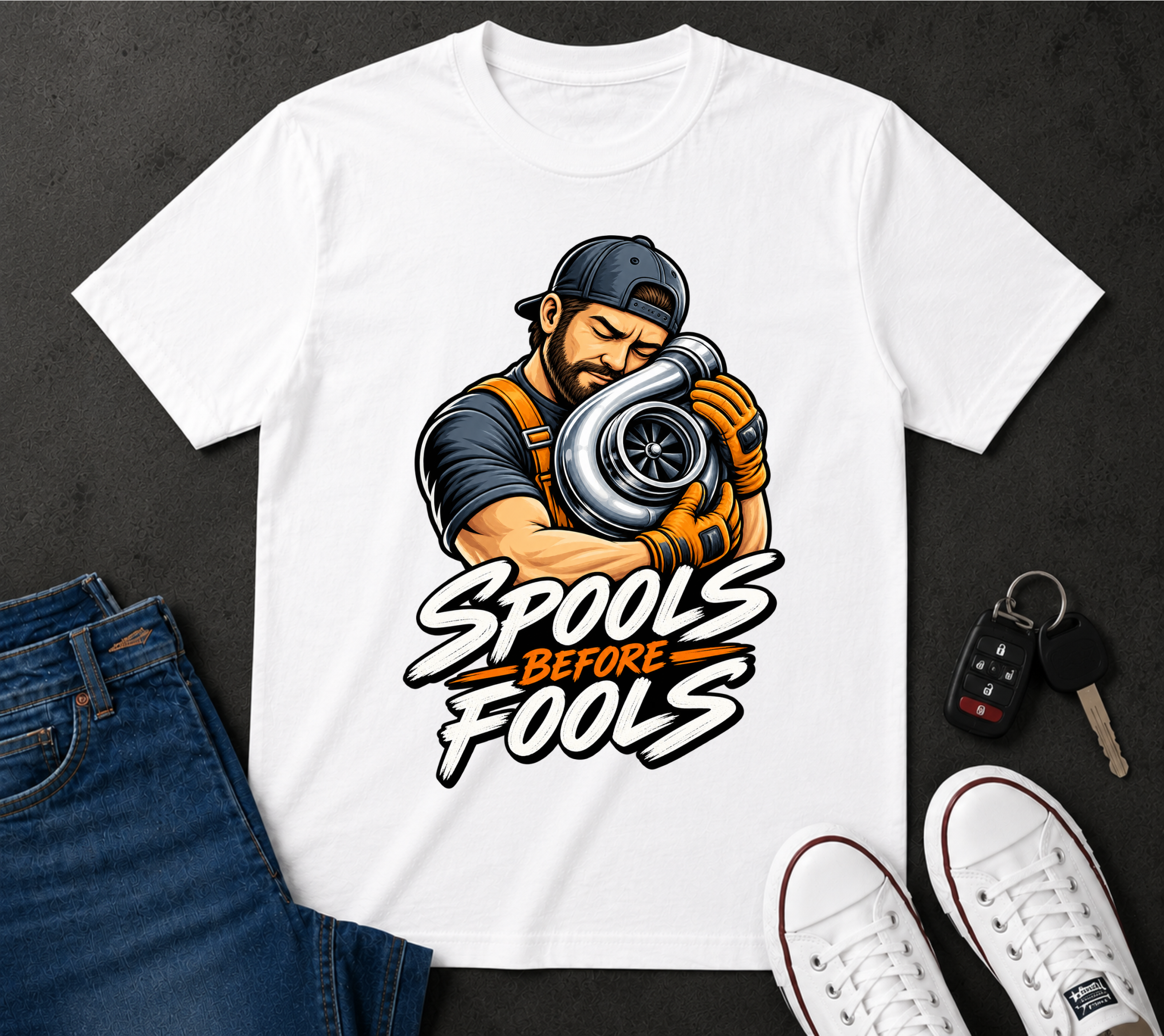 Car Enthusiast T-Shirt — “Spools Before Fools” Turbocharger Mechanics Tee