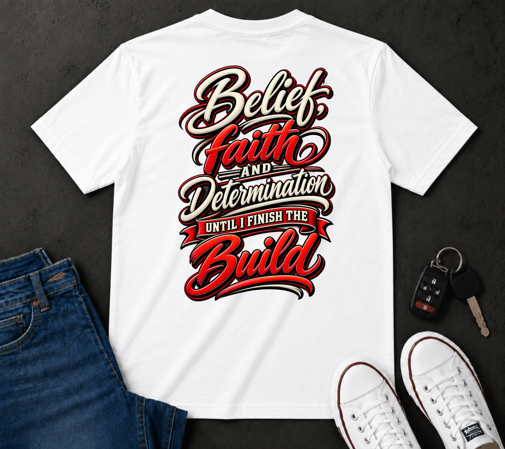 Motivational 'Belief Faith and Determination'  Car Culture T-Shirt