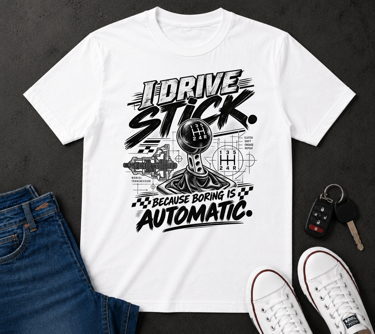 I Drive Stick: Because Boring Is Automatic Funny Car Culture Tee