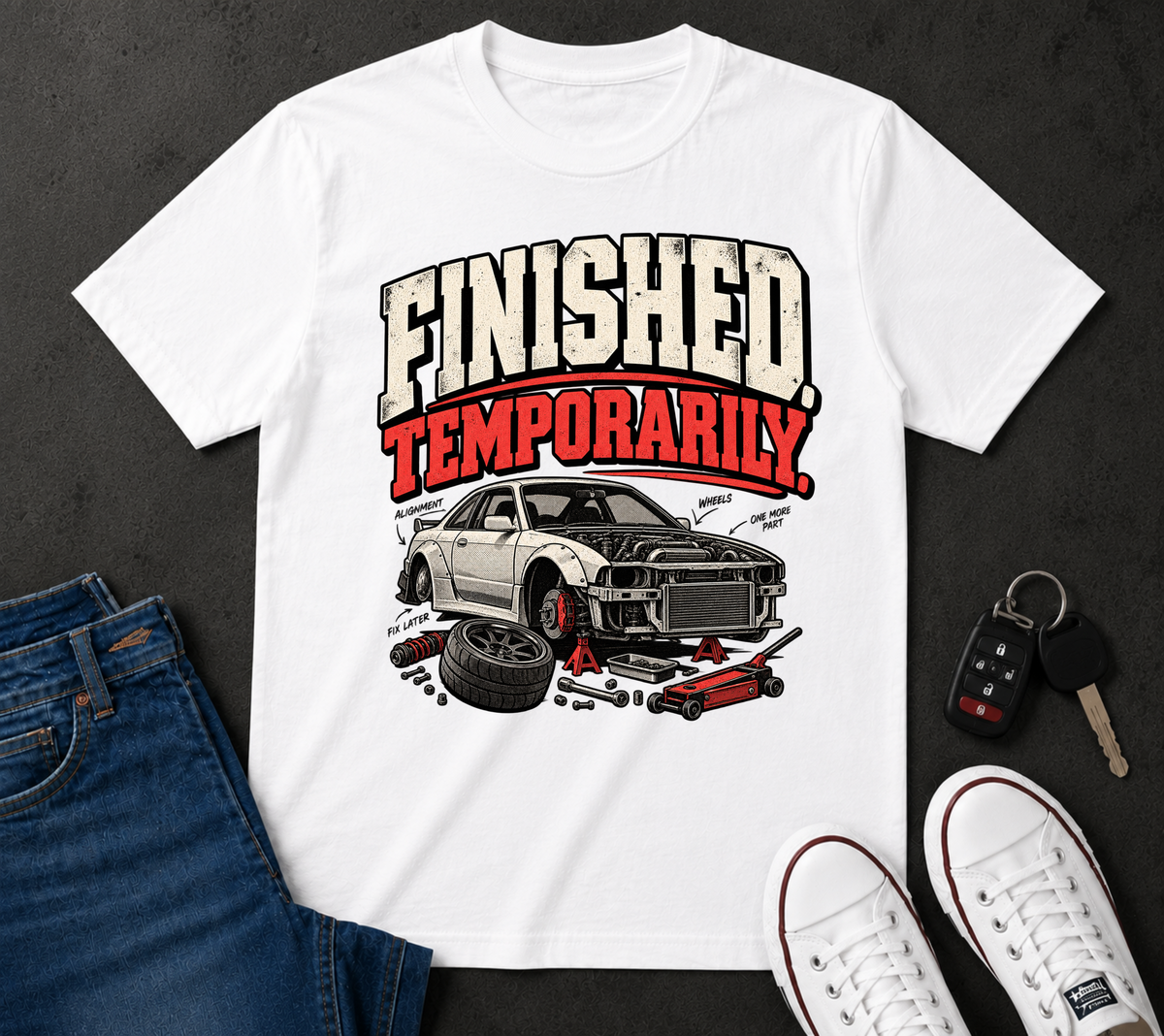 'Finished Temporarily Funny' Car Life T-Shirt