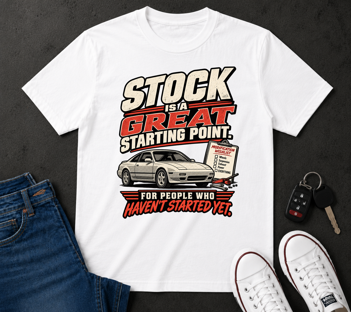 'Stock Is A Great Starting Point' T-Shirt — Funny Car Enthusiast Tee