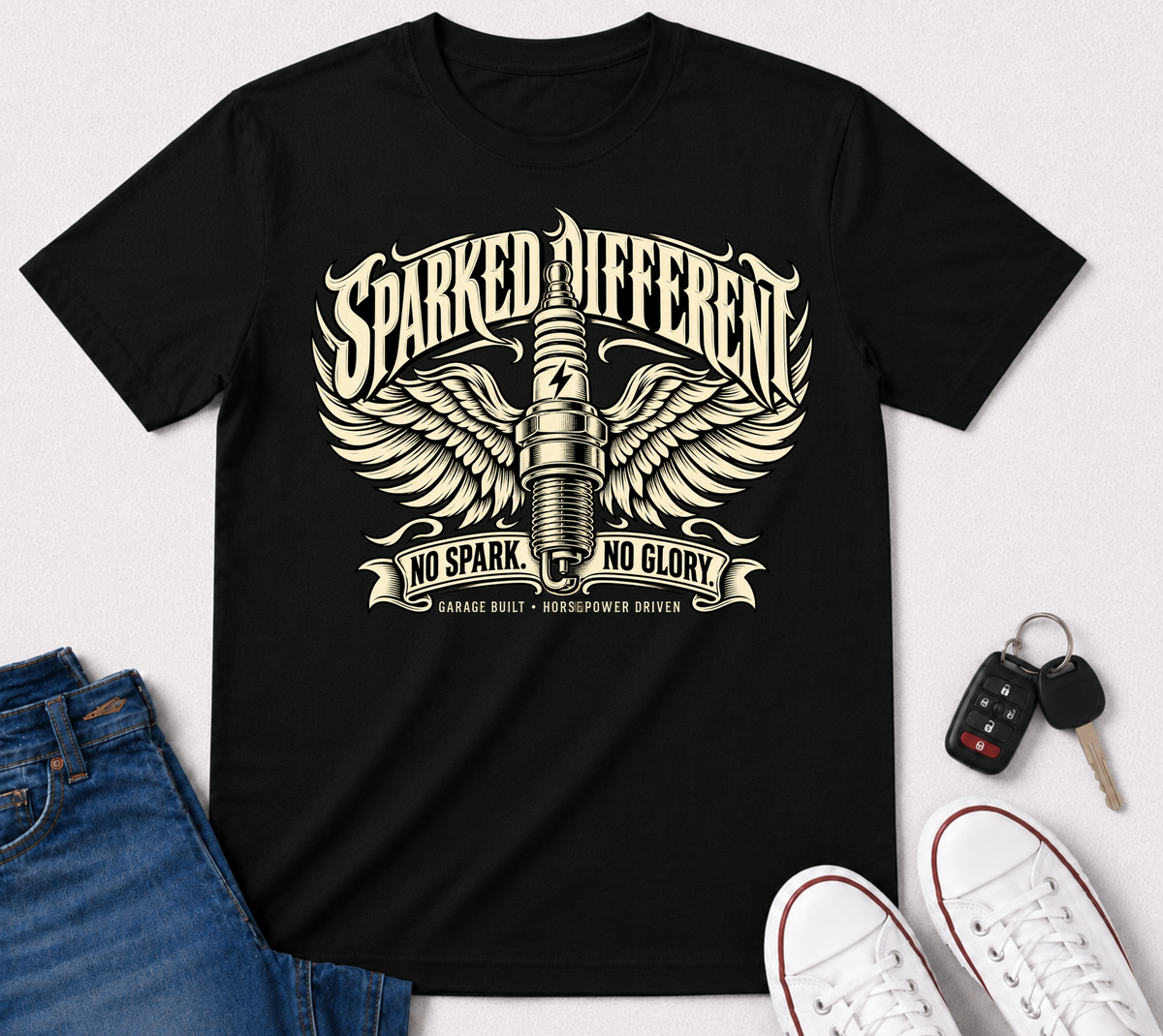Sparked Different “No Spark, No Glory” Graphic T-Shirt