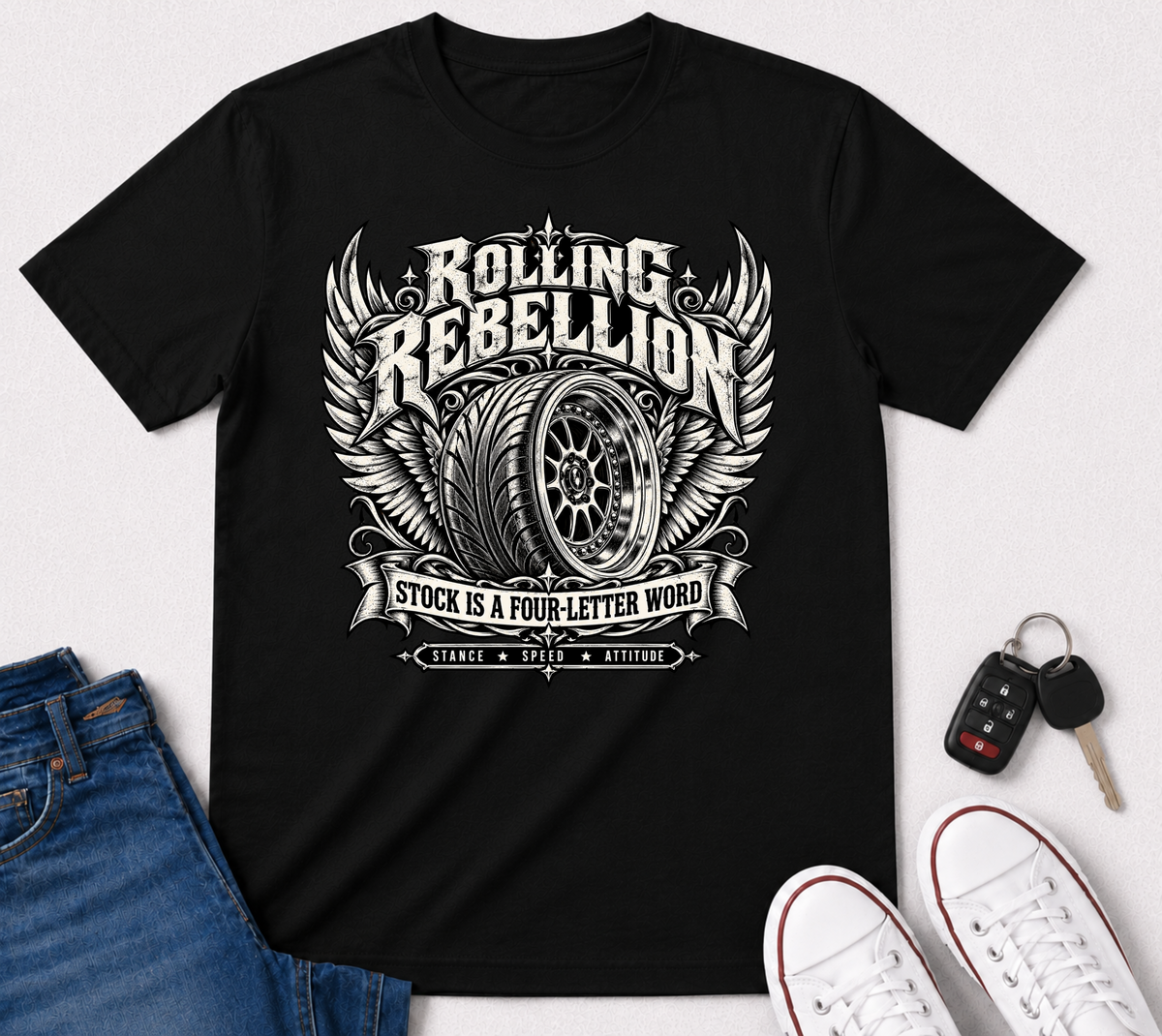 Rolling Rebelion Stock Car Racing Graphic T-Shirt