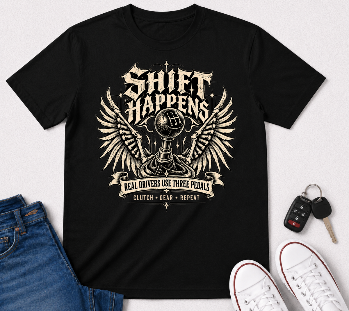 Shift Happens Real Drivers Use Three Pedals Graphic T-Shirt