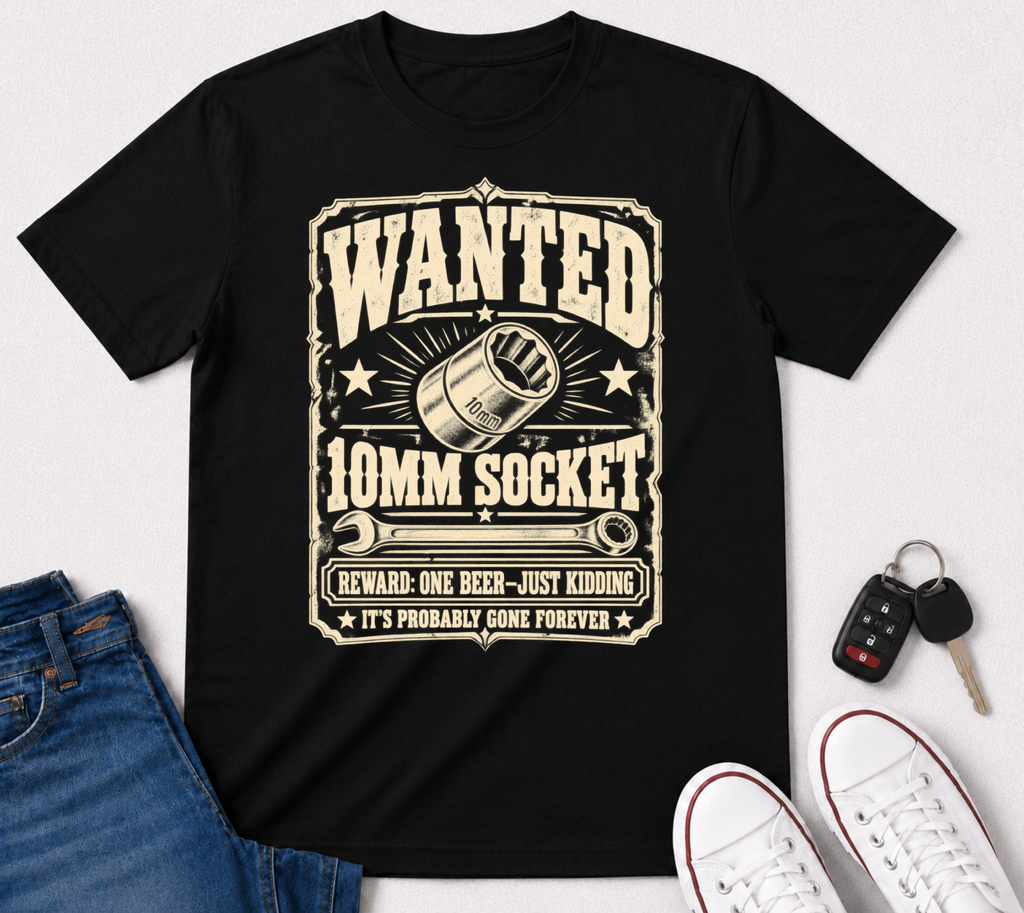 Wanted T-Shirt: 10mm Socket - Car Life Graphic Tee