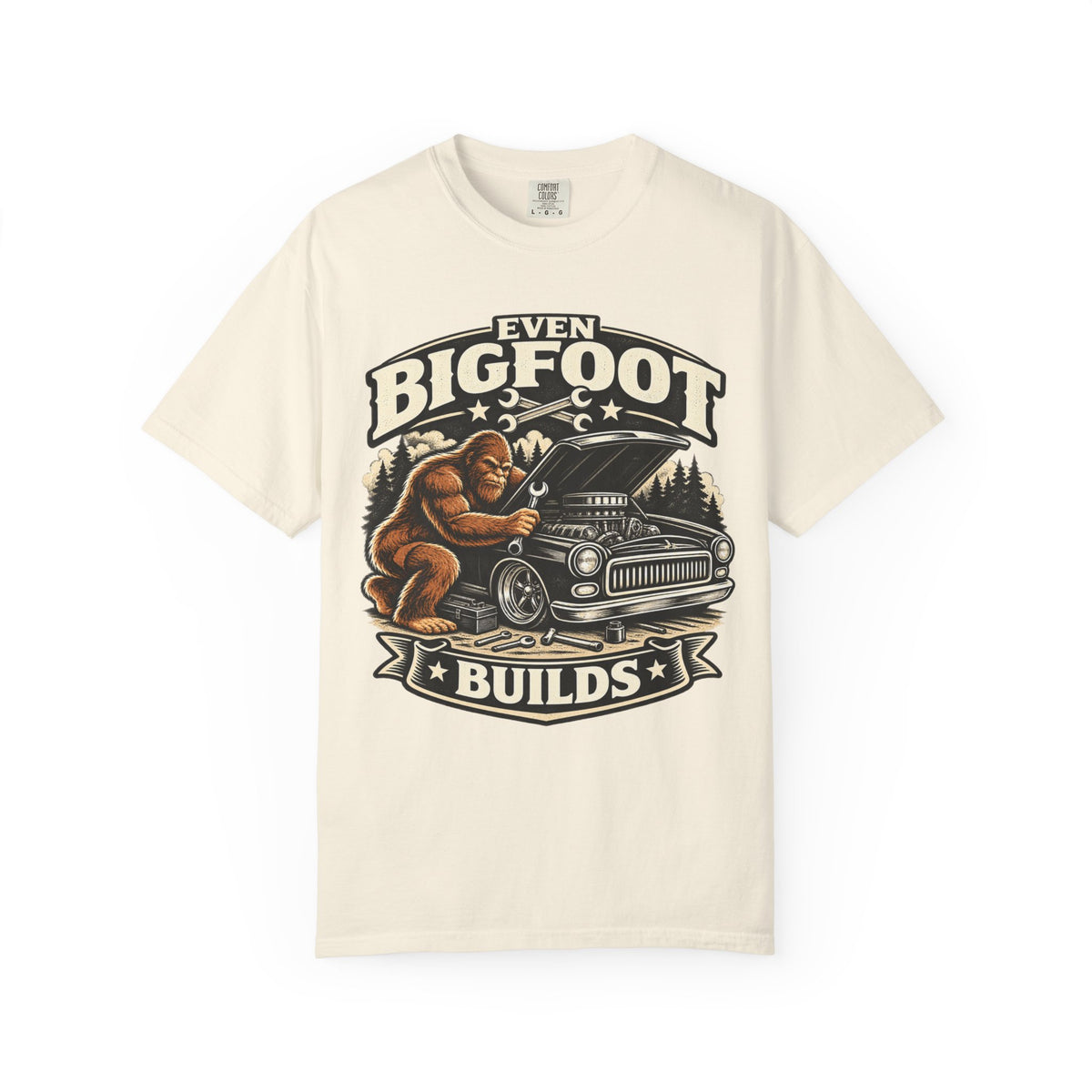 "Sasquatch Builds Too" Hot Rod Mechanic Tee