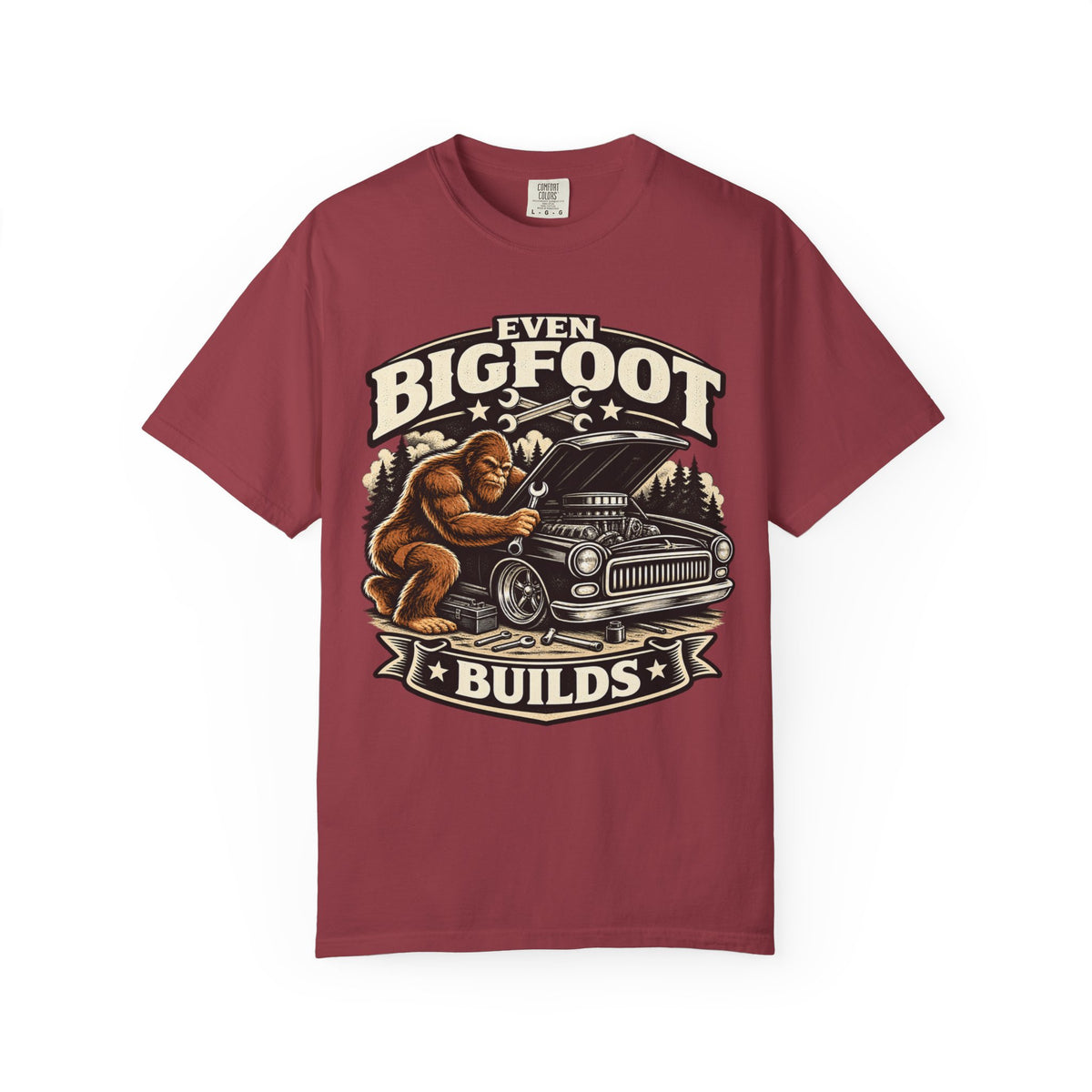 "Sasquatch Builds Too" Hot Rod Mechanic Tee