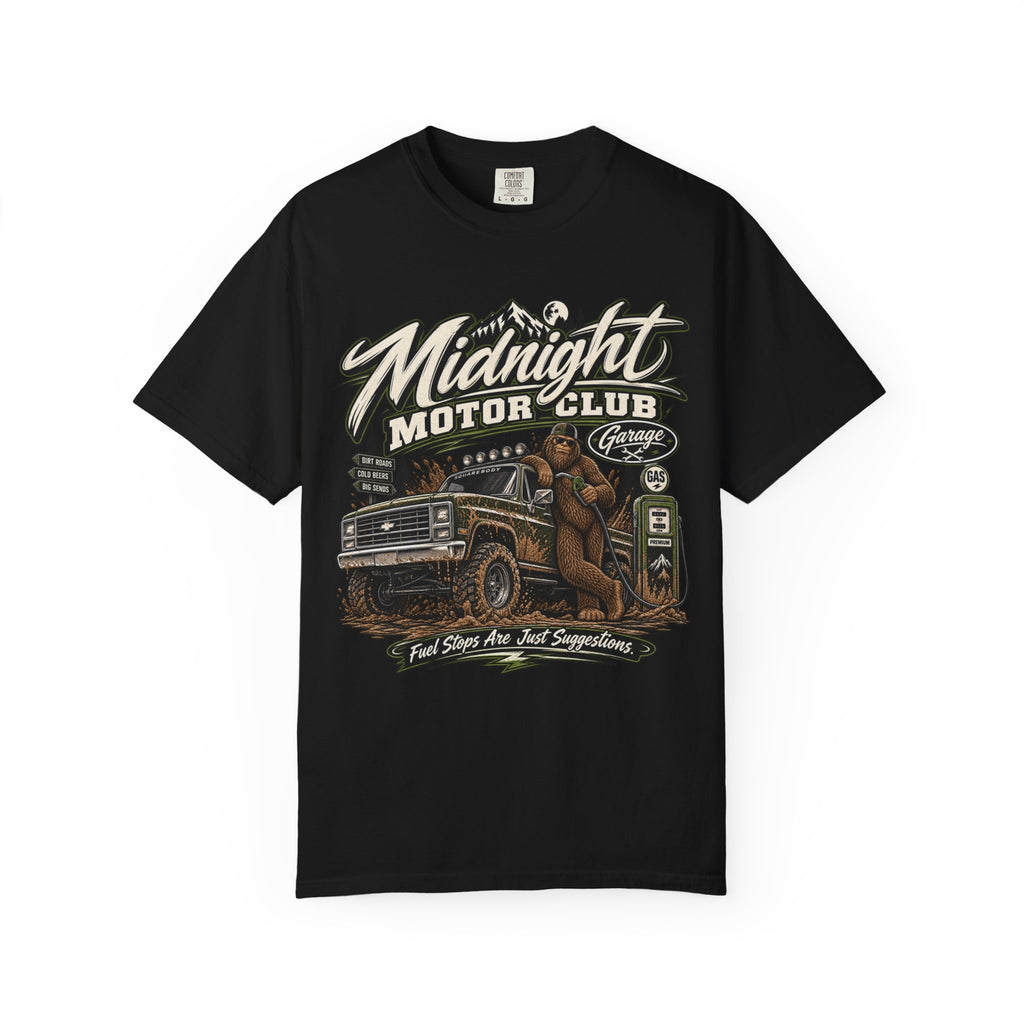 Midnight Motor Club T-Shirt — Vintage Truck & Bigfoot Graphic