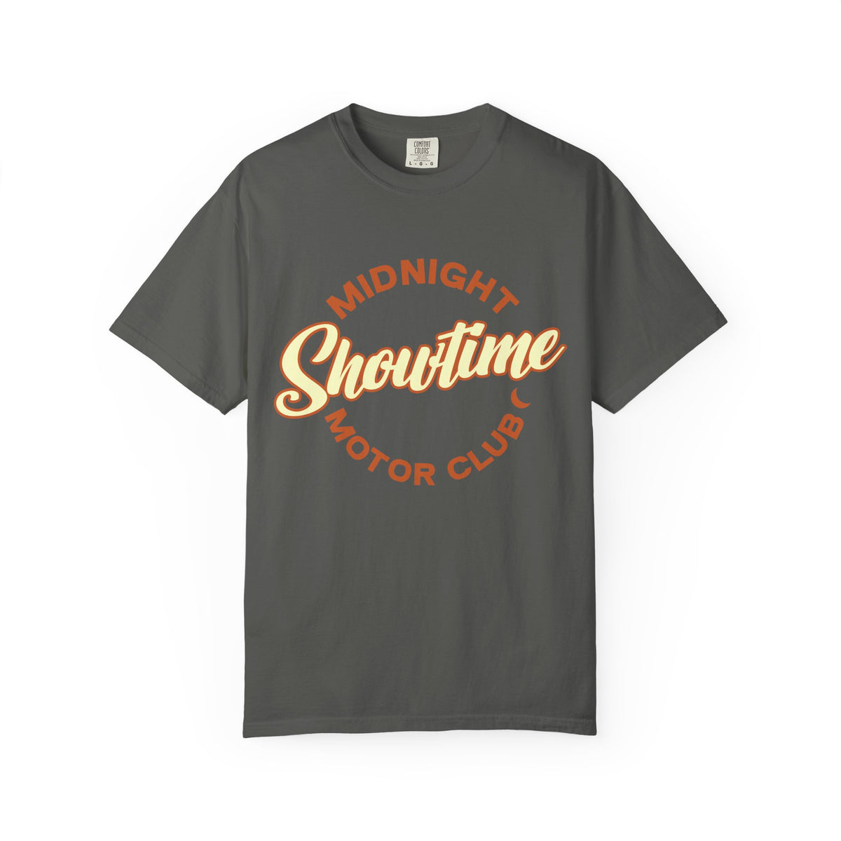 "Midnight Showtime Motor Club" Retro Script Car Culture Tee