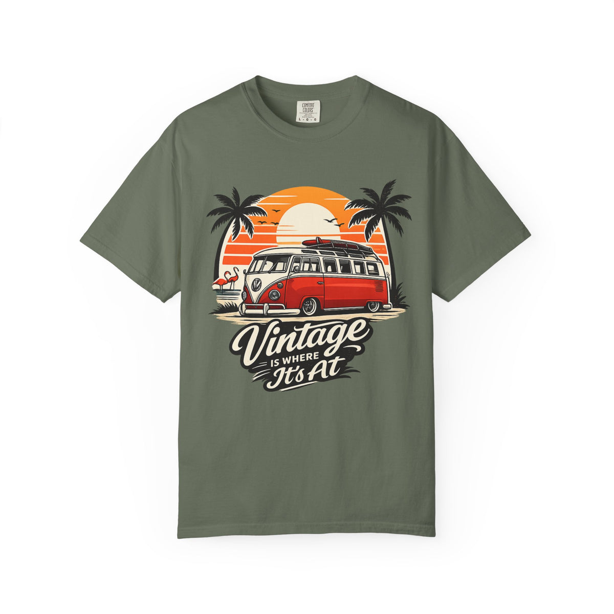 Vintage VW Camper Sunset T-Shirt — "Vintage Is Where It’s At"