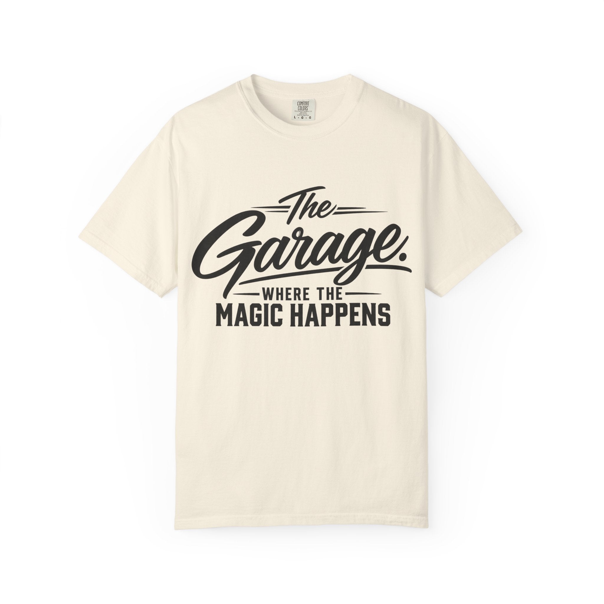 Garage T-Shirt — “The Garage Where the Magic Happens” Retro Workshop Tee