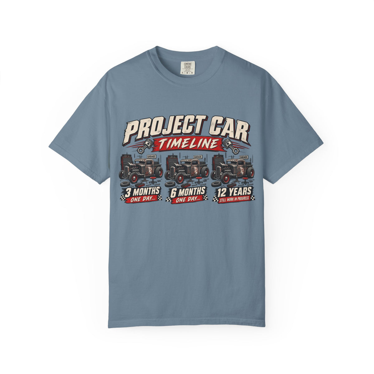 "Project Car Timeline" Hot Rod Funny Mechanic Tee
