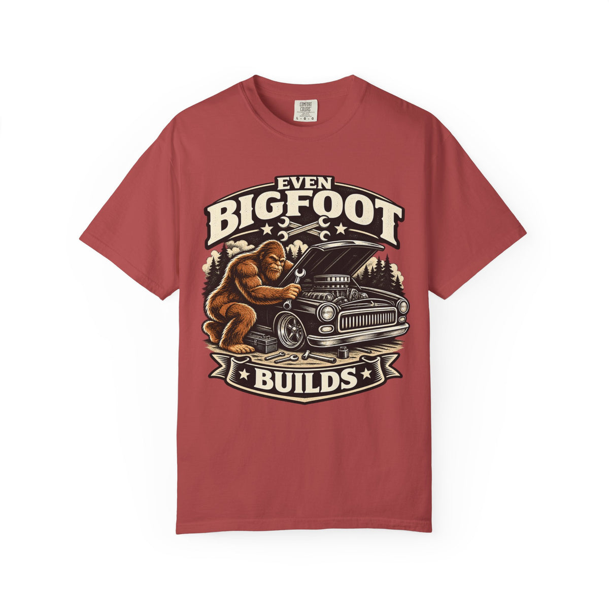 "Sasquatch Builds Too" Hot Rod Mechanic Tee