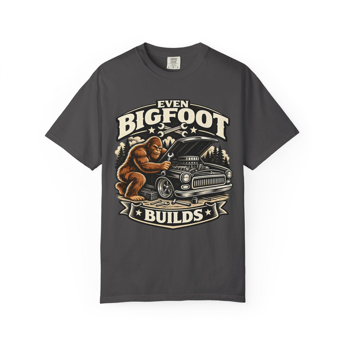 "Sasquatch Builds Too" Hot Rod Mechanic Tee