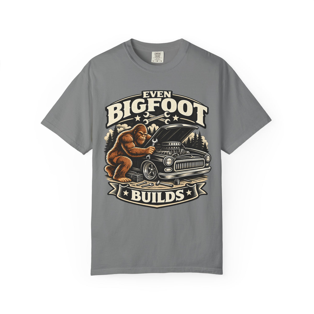 "Sasquatch Builds Too" Hot Rod Mechanic Tee