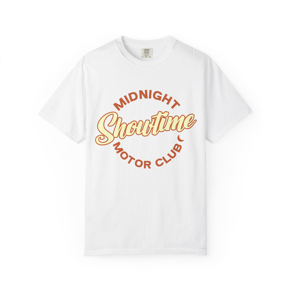 "Midnight Showtime Motor Club" Retro Script Car Culture Tee
