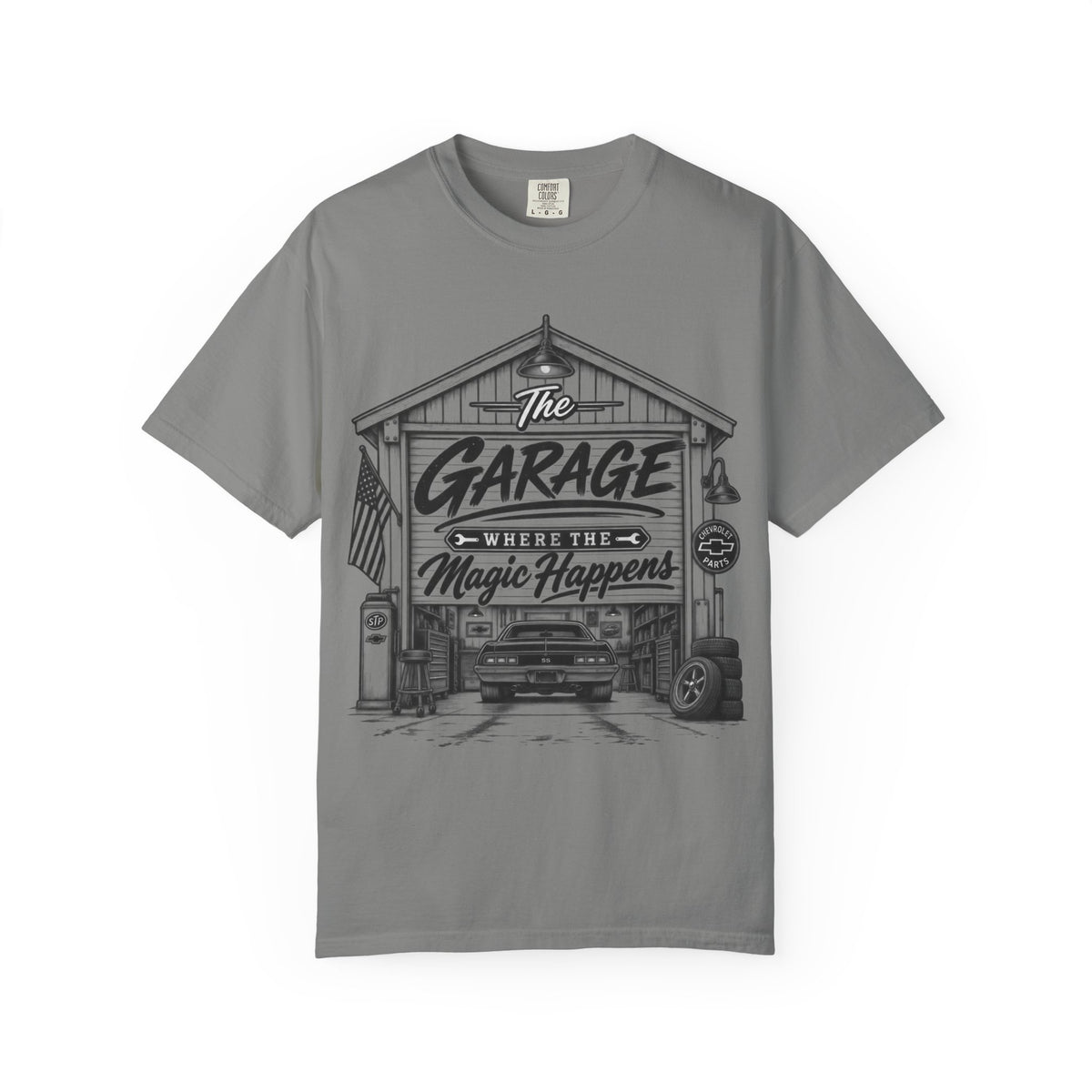 "The Garage Where the Magic Happens" Vintage Car Shop Tee