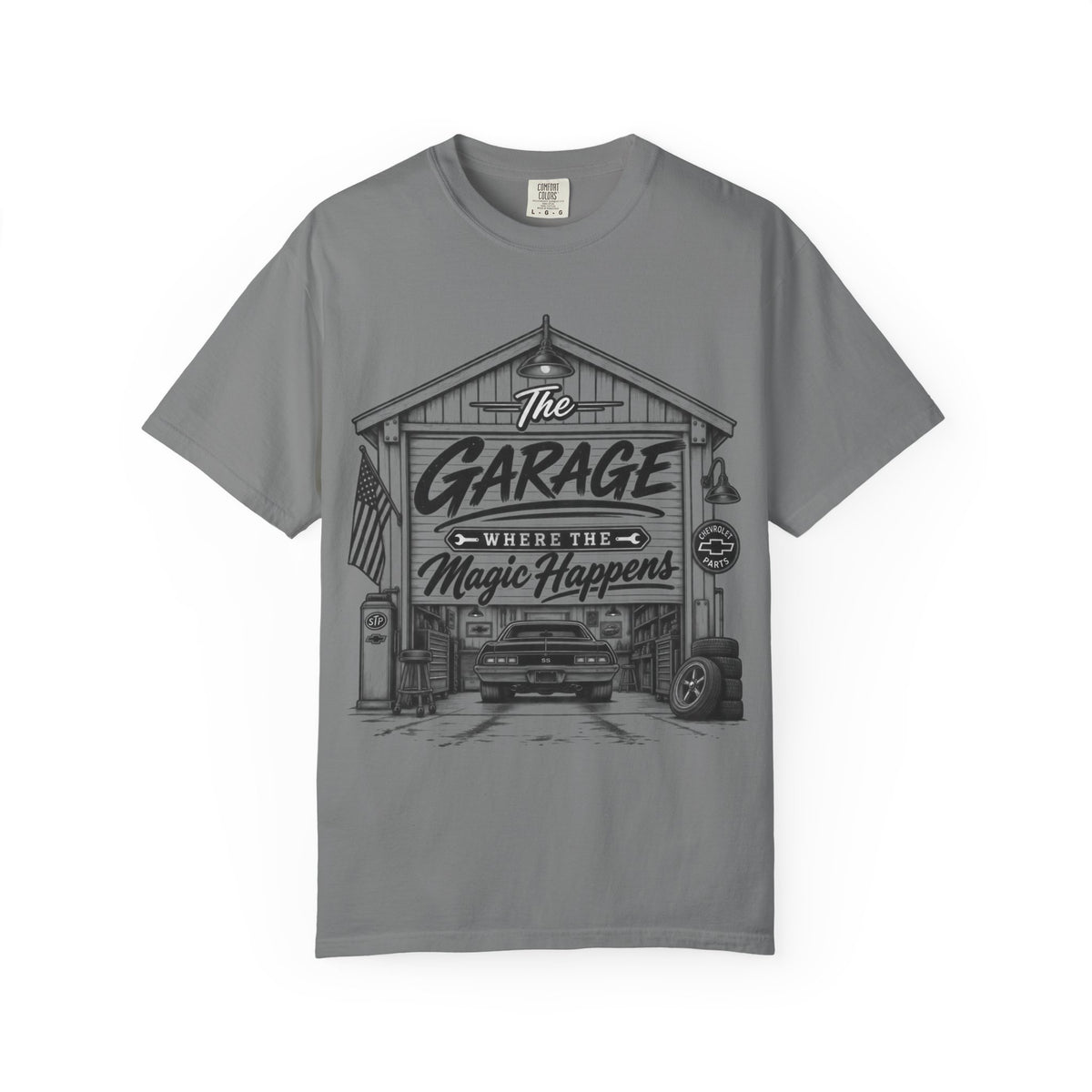"The Garage Where the Magic Happens" Vintage Car Shop Tee