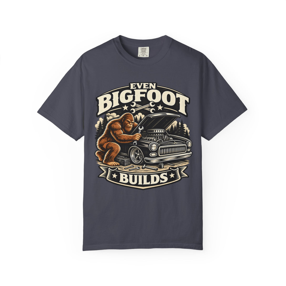 "Sasquatch Builds Too" Hot Rod Mechanic Tee