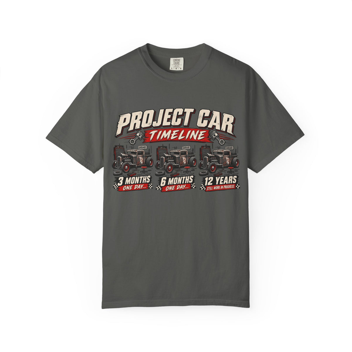 "Project Car Timeline" Hot Rod Funny Mechanic Tee