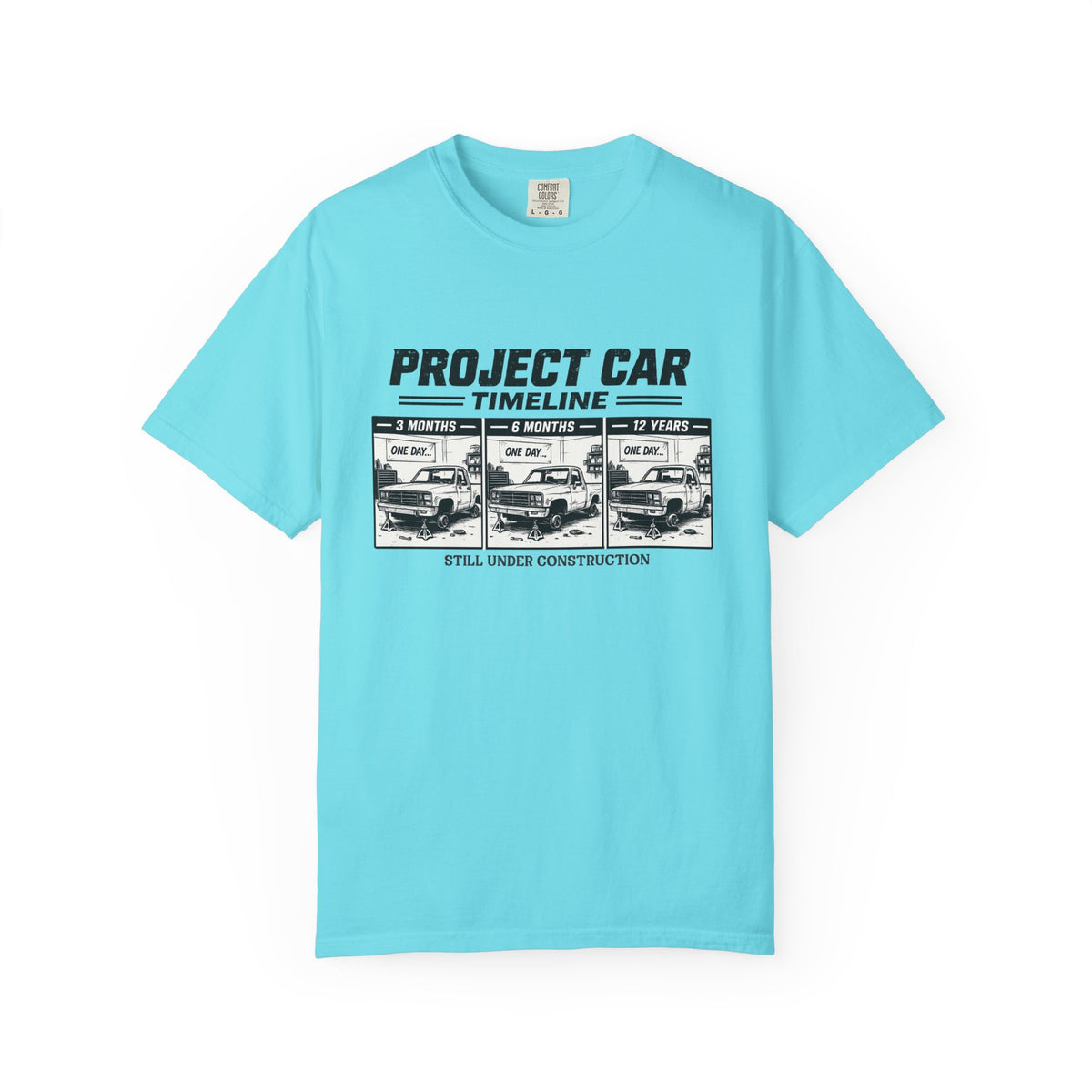 Project Car Timeline T-Shirt — "Project Car: Still Under Construction" Auto Mechanic Tee