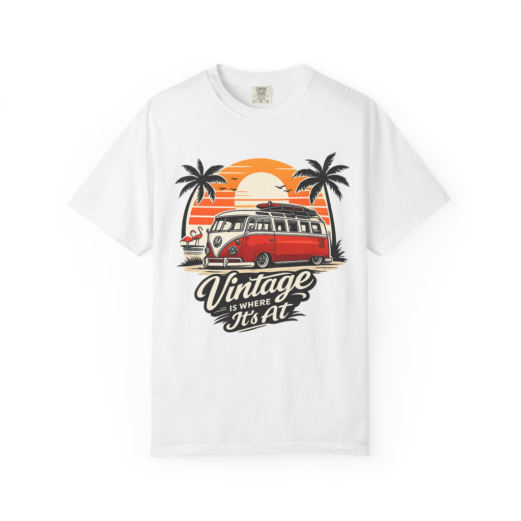 Vintage VW Camper Sunset T-Shirt — "Vintage Is Where It’s At"