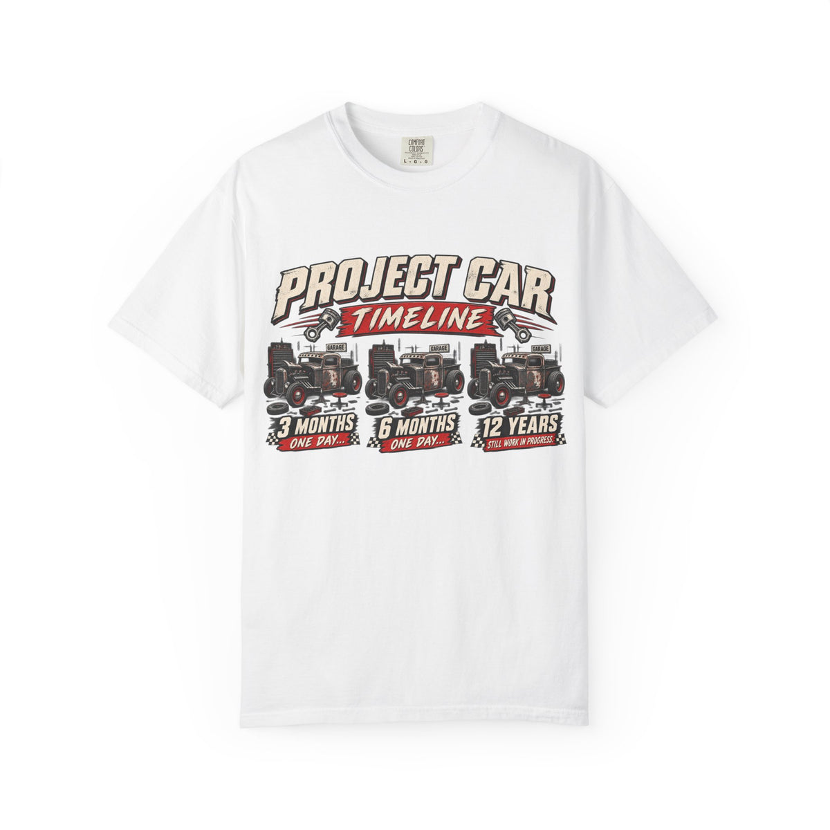 "Project Car Timeline" Hot Rod Funny Mechanic Tee