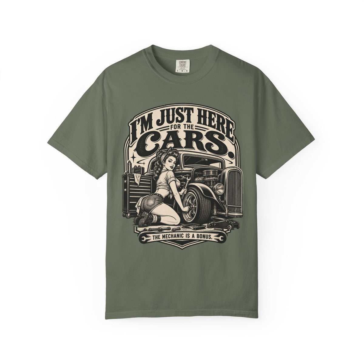 I'm Just Here for the Cars T-Shirt — Retro Pinup Hot Rod Tee
