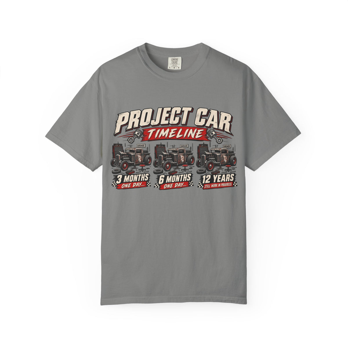"Project Car Timeline" Hot Rod Funny Mechanic Tee