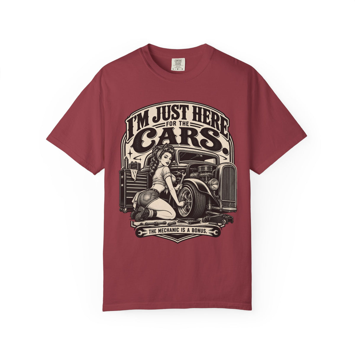 I'm Just Here for the Cars T-Shirt — Retro Pinup Hot Rod Tee