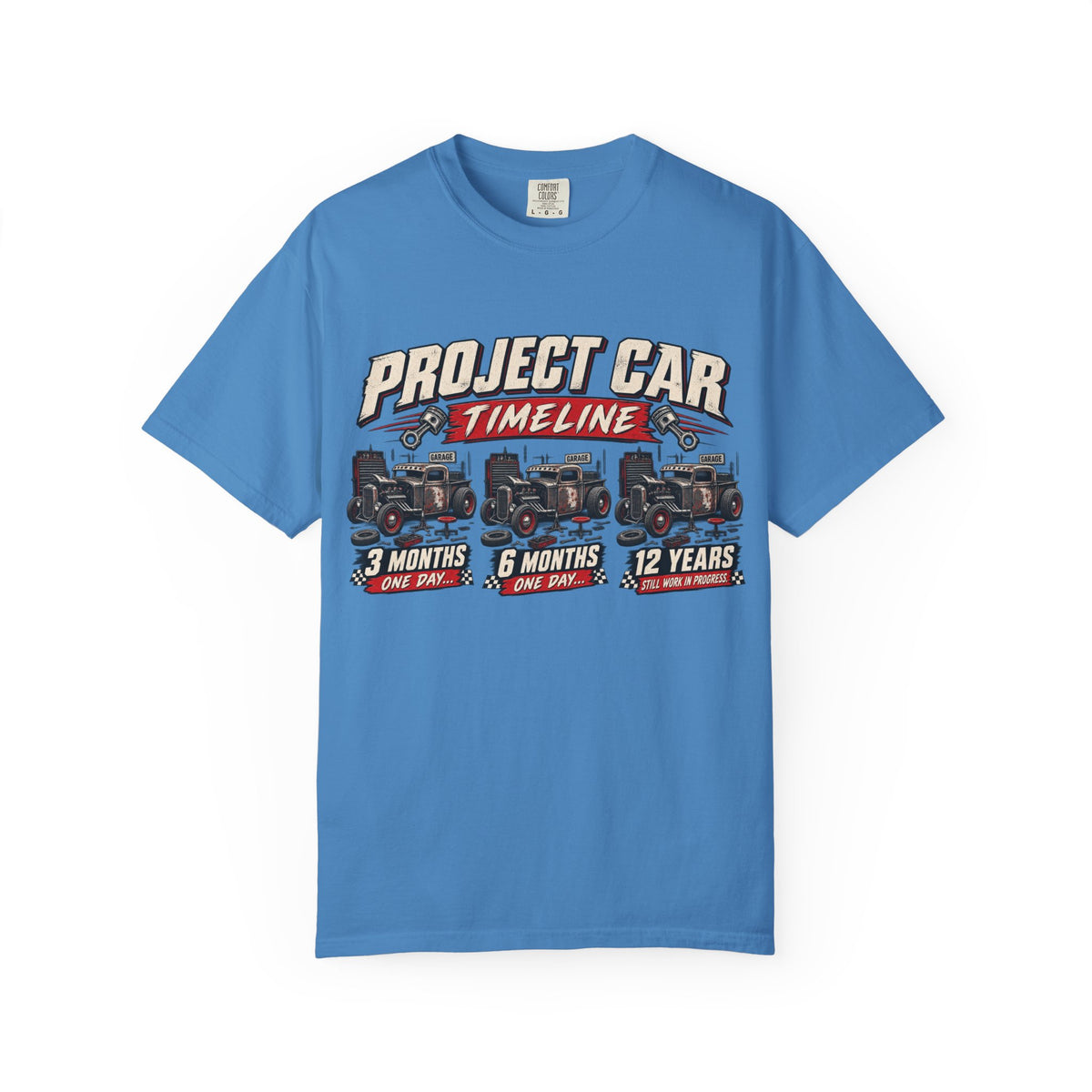 "Project Car Timeline" Hot Rod Funny Mechanic Tee