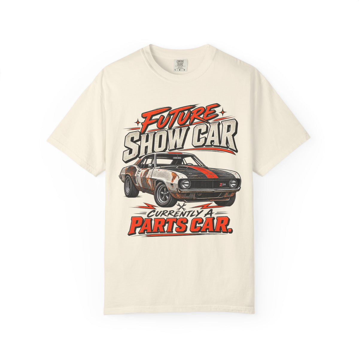 Future Show Car T-Shirt — "Currently a Parts Car" Retro Muscle Car Tee