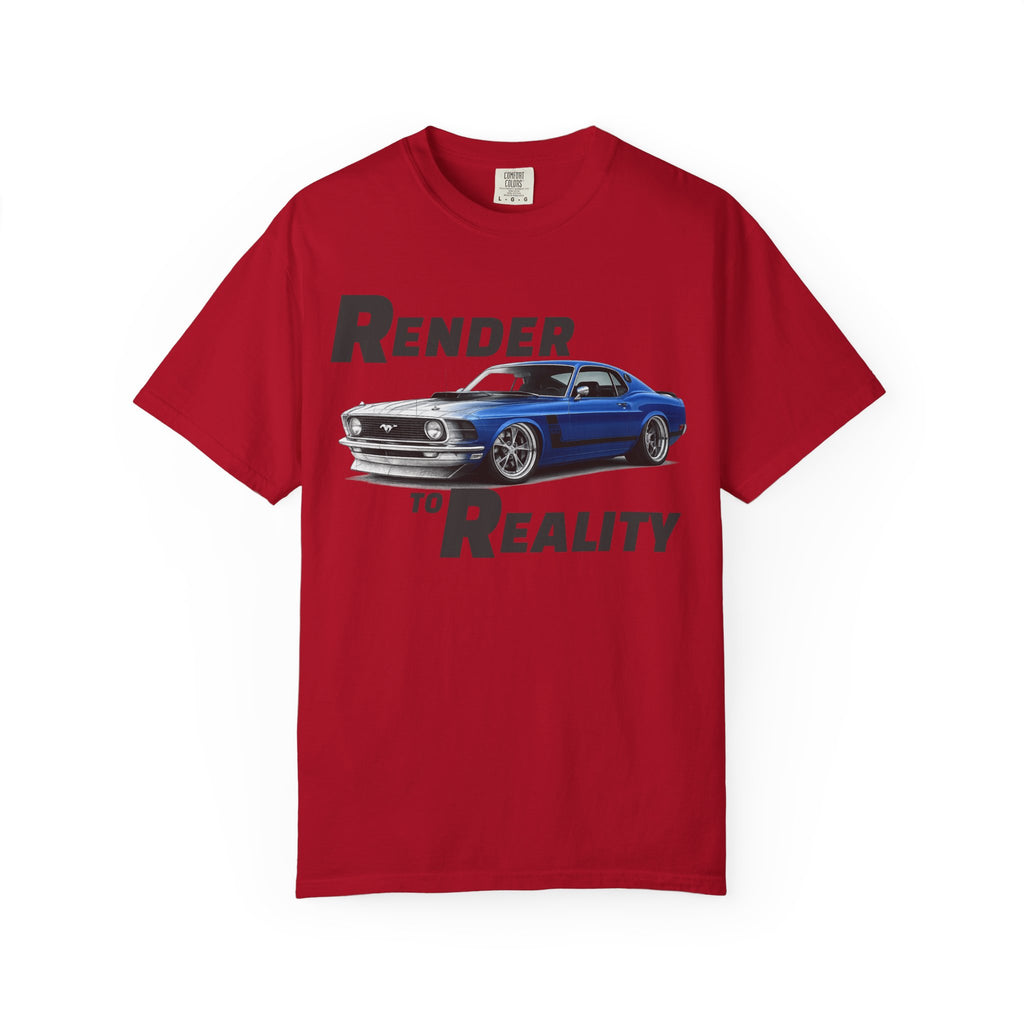 Render to Reality Car T-Shirt — Vintage Blue Muscle Car Graphic Tee