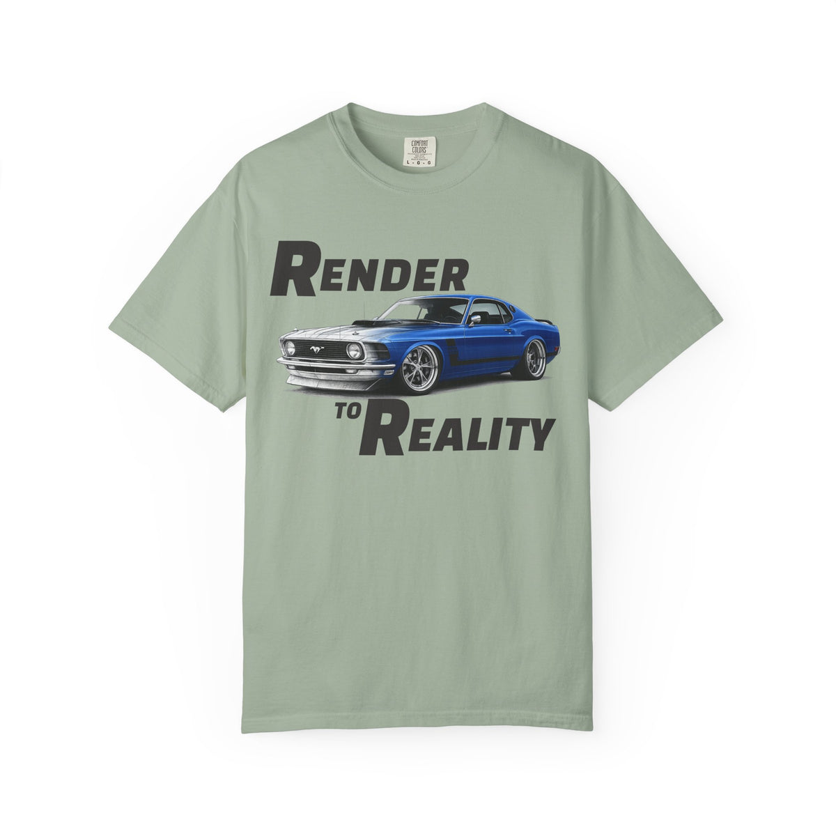 Render to Reality Car T-Shirt — Vintage Blue Muscle Car Graphic Tee