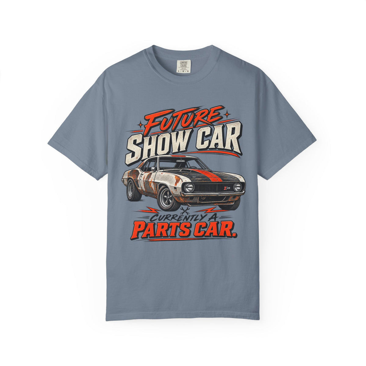 Future Show Car T-Shirt — "Currently a Parts Car" Retro Muscle Car Tee