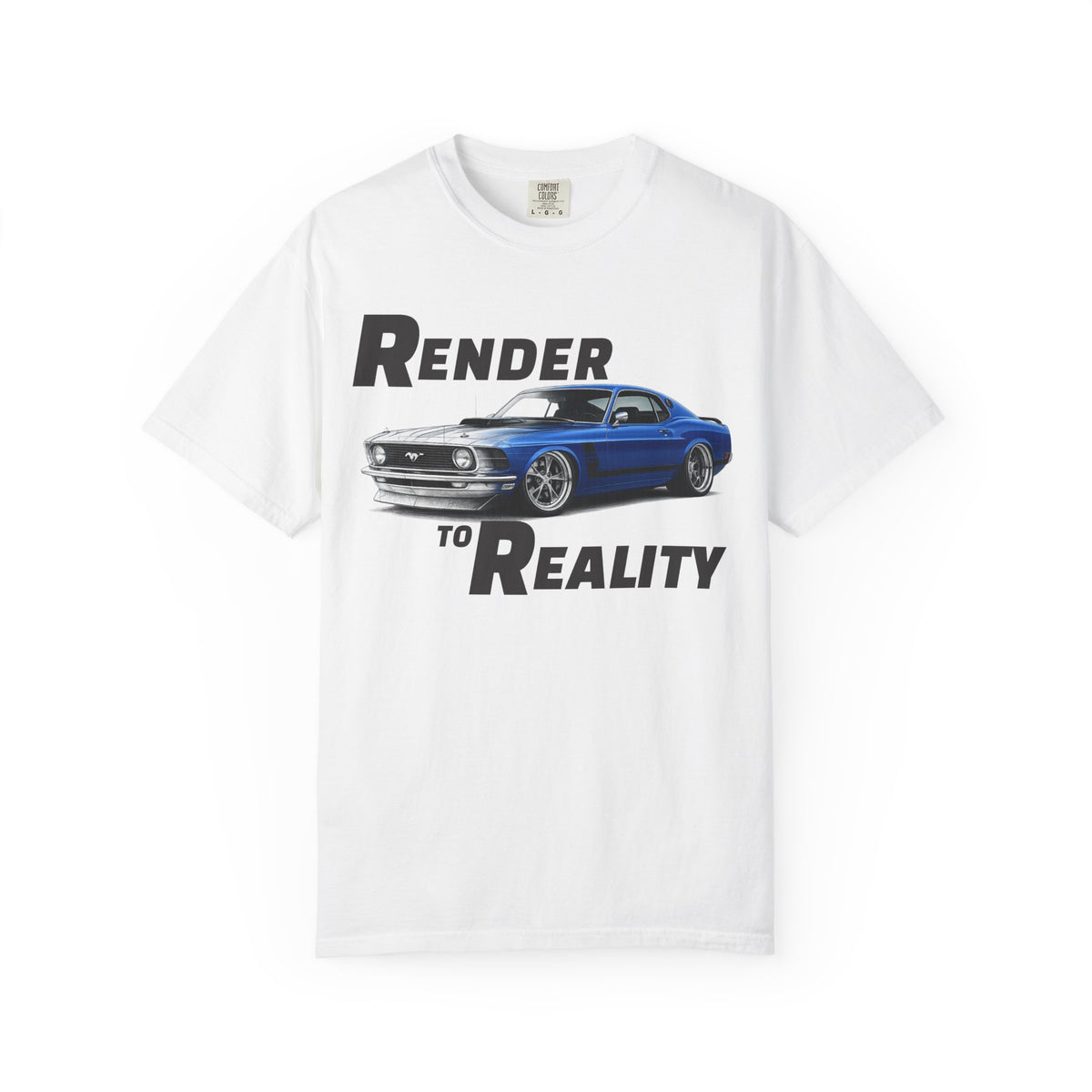 Render to Reality Car T-Shirt — Vintage Blue Muscle Car Graphic Tee
