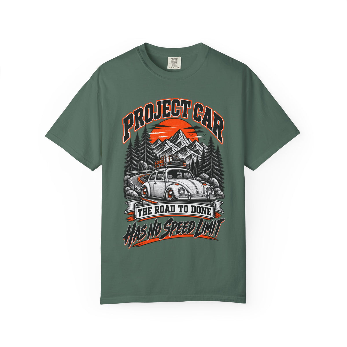 Project Car "Has No Speed Limit" T-Shirt — Vintage Beetle Road Trip Tee
